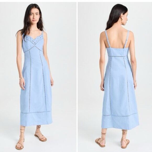 Madewell Sweetheart Midi Dress in Linen-Cotton Blend Powder Blue NEW Size 2 - Picture 1 of 9